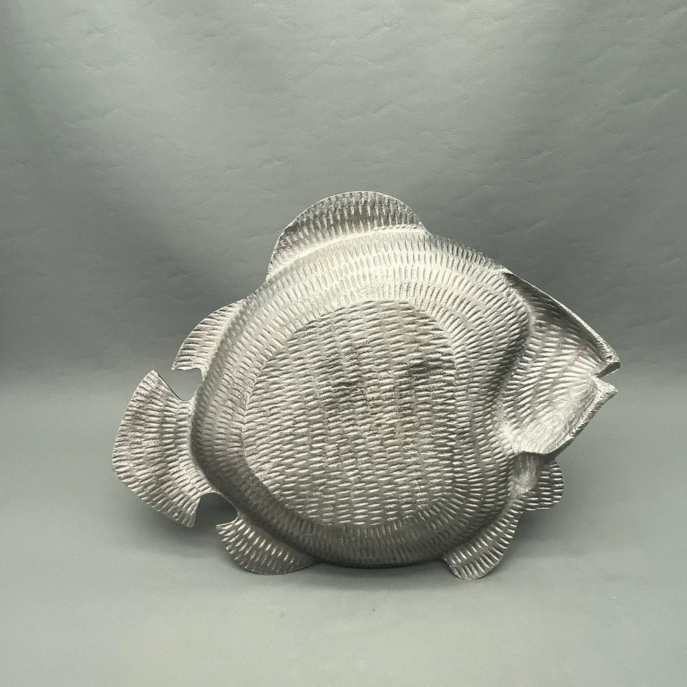 Vintage Cast Metal Aluminum Fish Platter Tray Dish Jewelry Trinket Candy Bowl